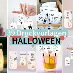 Halloween Deko selber machen: Vorlagen für gruselige Geister, Spinnen & Kürbisse auf Cupcakes, Geschenktüten, Laternen & Anhängern.
