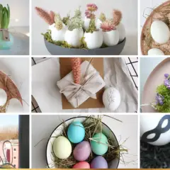Ausgefallene Bastelideen Ostern Erwachsene: Hyazinthen, Eierdeko mit Gold, Blumenkranz, Geschenke und Batman-Eier.