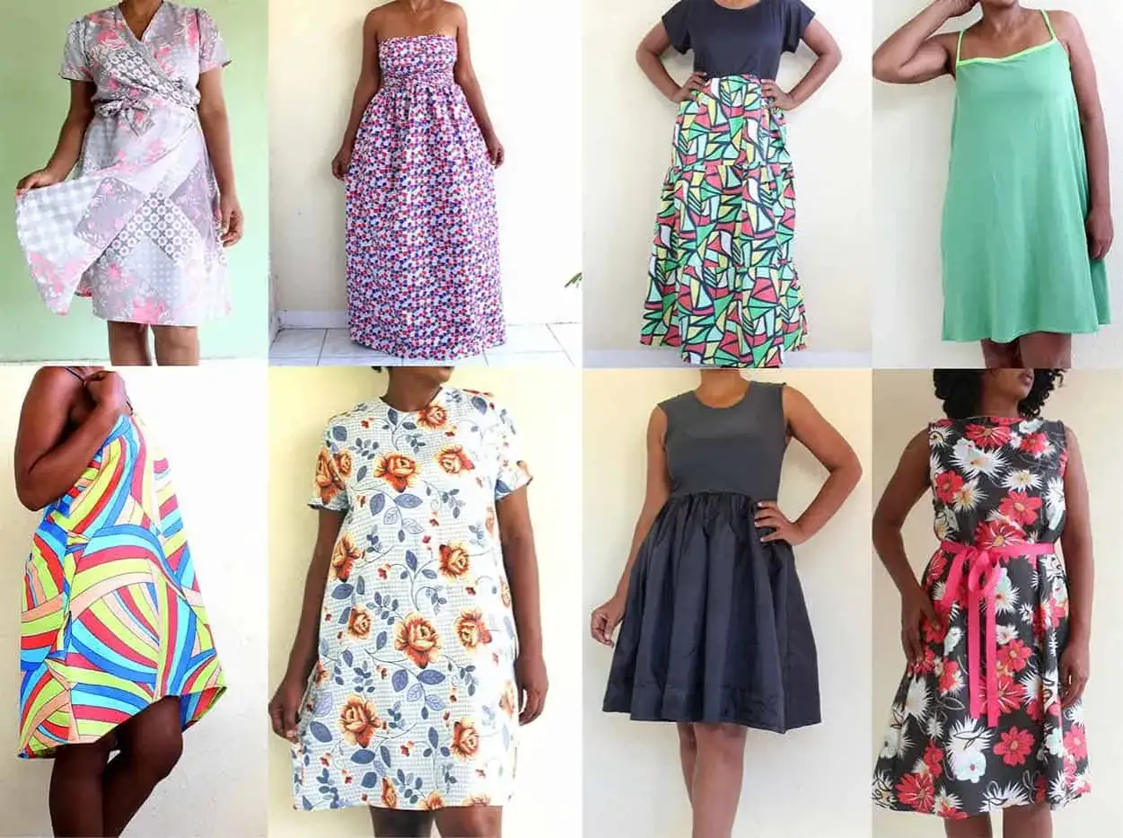 Acht Damen in verschiedenen Kleidern. Hier finden Sie Inspiration für Ihr nächstes Projekt, vielleicht ein schnittmuster kleid kostenlos?