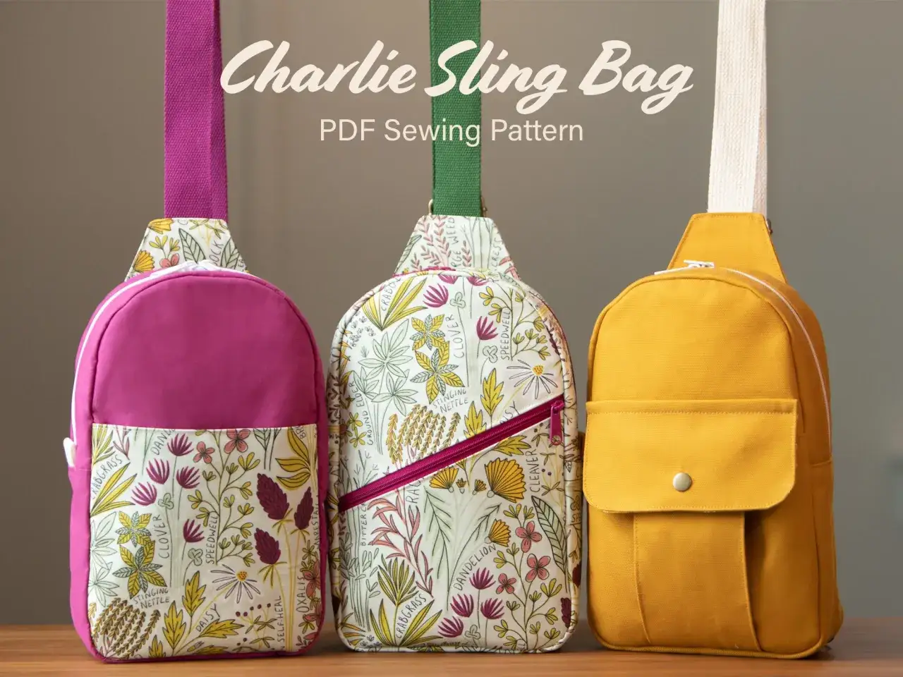Drei bunte Sling Bags, eine davon mit floralem Muster, das an ein kostenloses sling bag schnittmuster erinnert. Perfekt zum Selbern&auml;hen!